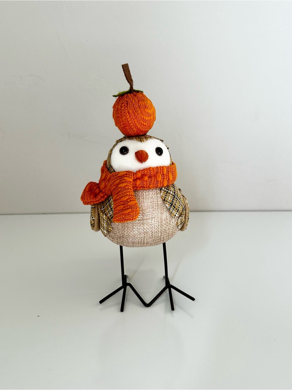 Featherly Figurine Fall Pumpkin Decorative Fabric Bird Figurine